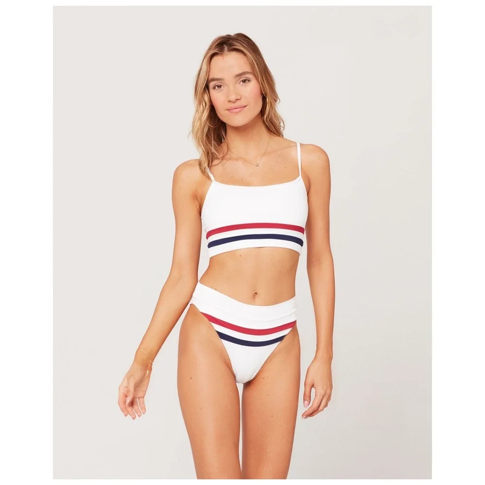 L Space Ren bikini top size L + Wilson bitsy bottom M striped retro set‎